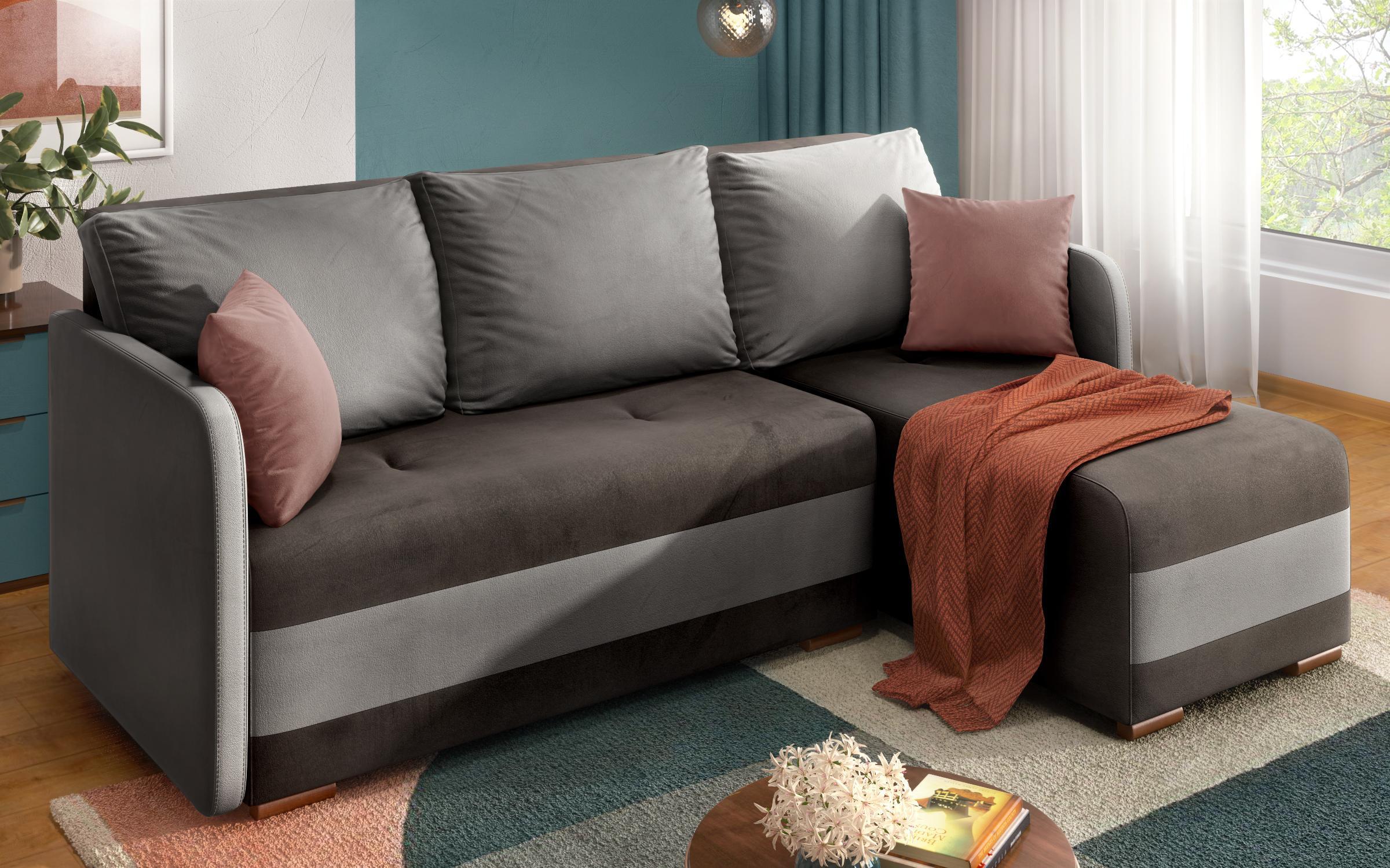 Γωνιακός καναπές Alexa, γραφίτης + γκρι + ροζ  4